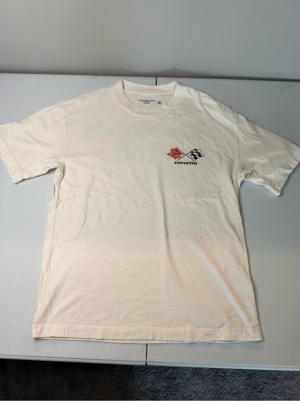 Abercrombie & Fitch Cream Short Sleeve Tee with Corvette Chest Logo